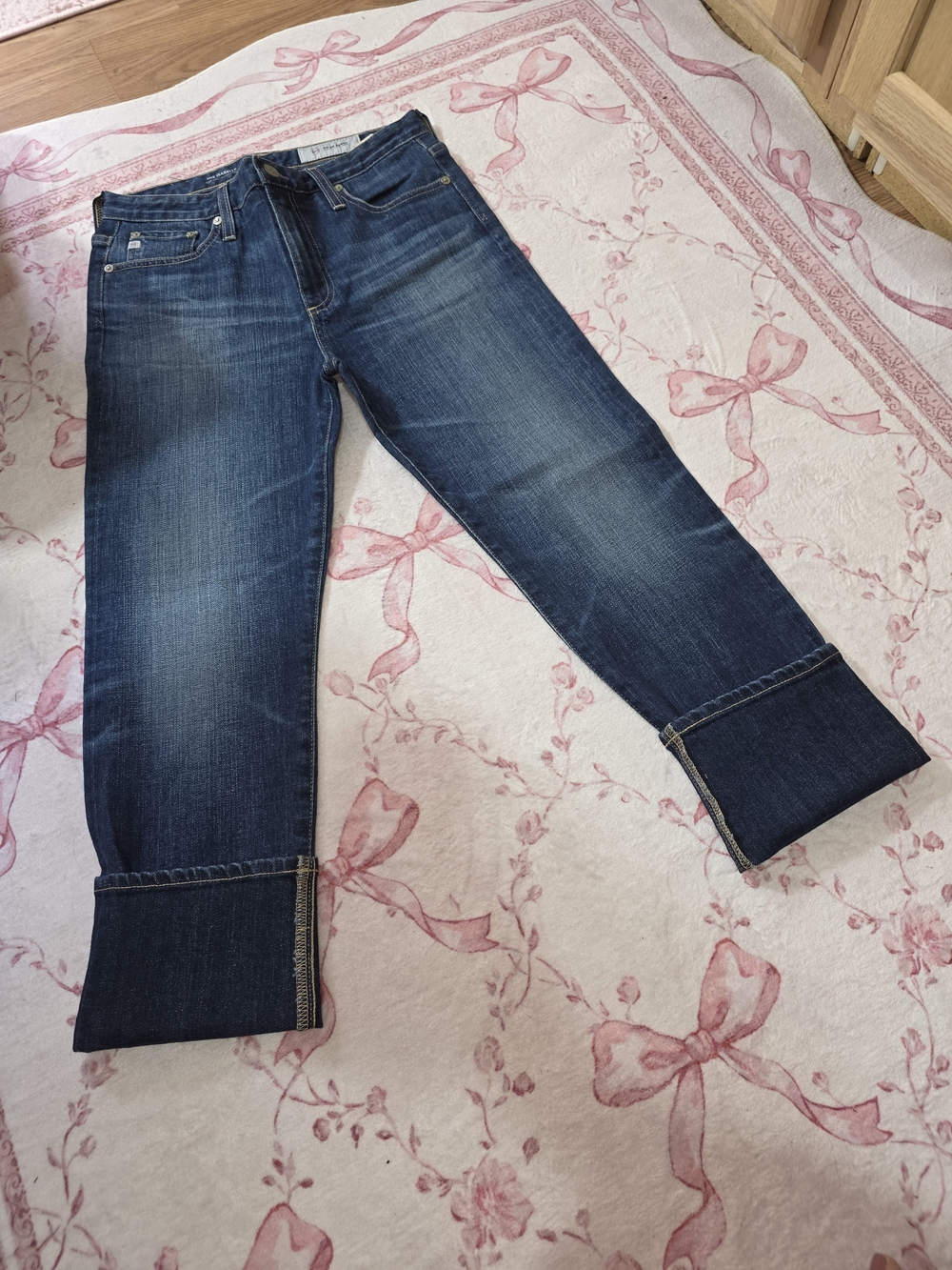 AG Adriano Goldschmied Dark Blue Cuffed Straight Jeans